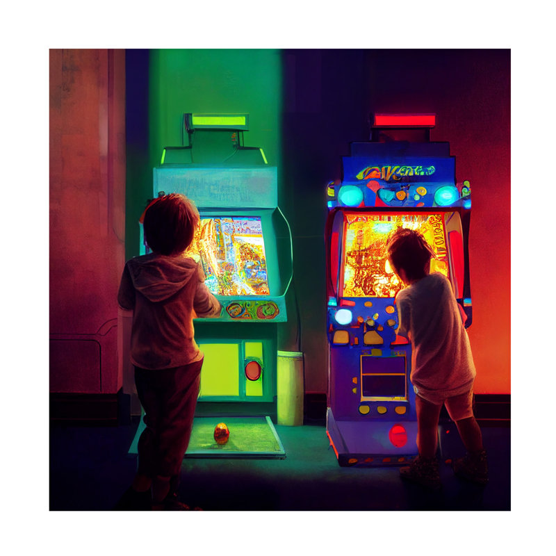 Art mural sur toile tendue - art mural Wumples 'Arcade Games' pour le salon, la chambre à coucher ou le bureau - 18 x 18