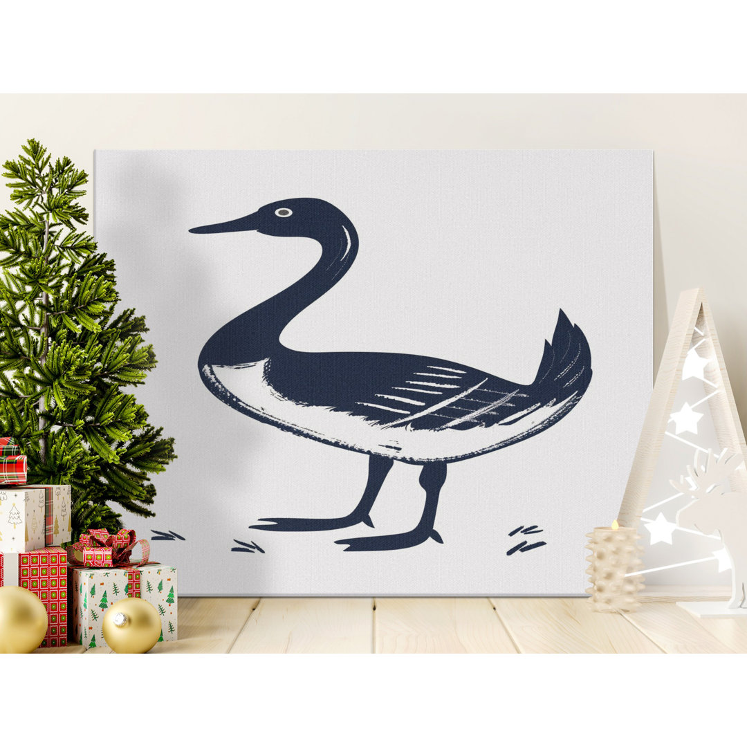 Minimalist Navy Bird Brushstroke Canvas Print