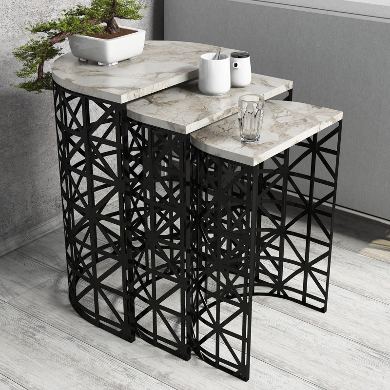Manzella Frame Nesting Tables, White/Brown