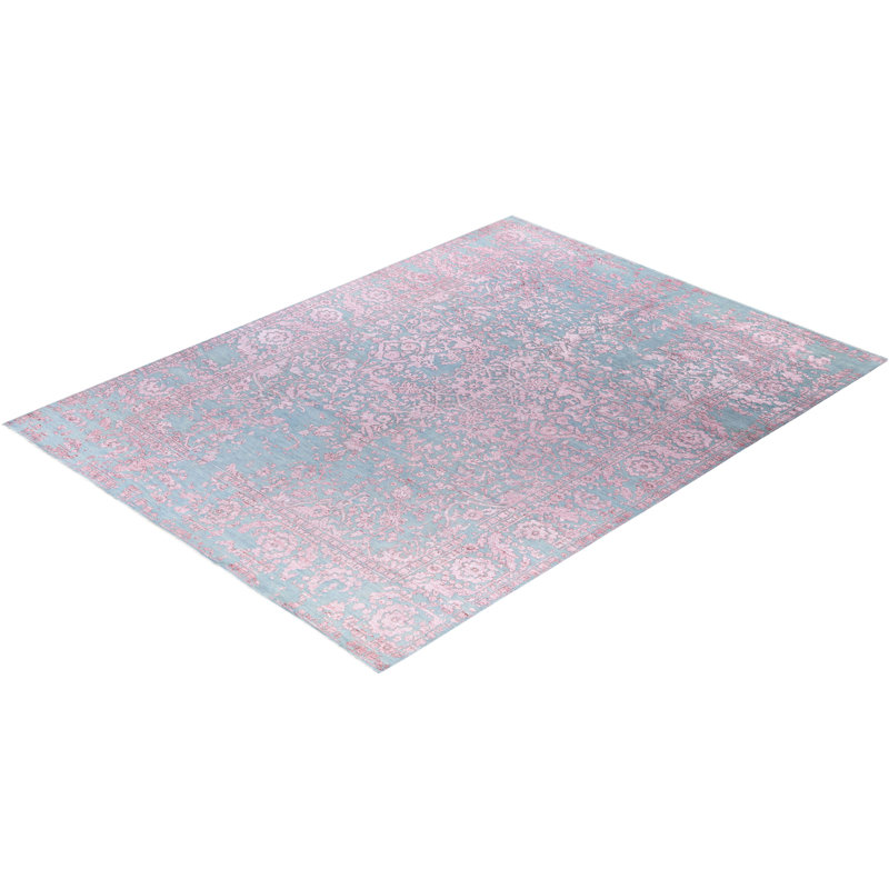 Tapis unique noué à la main bleu clair de 9 pi 2 po x 12 pi 1 po Leonard