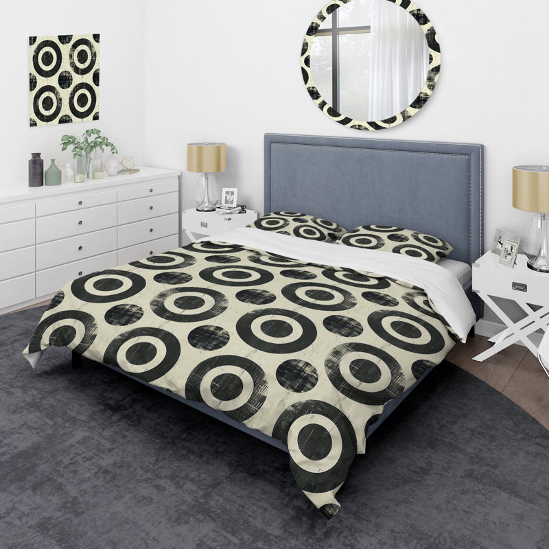 Ensemble de housse de couette moderne gris et noir Modern Circles III, Housse de couette pour grand lit + 2 taies décora