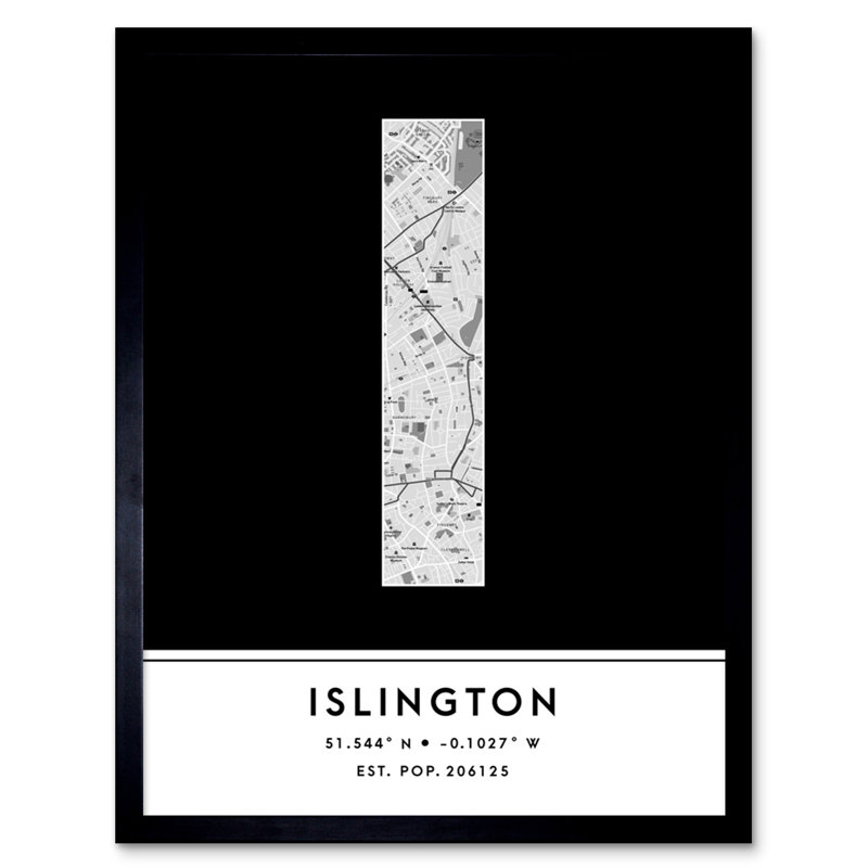 Islington City Map Islington Black & White by Wee Blue Coo - Single Picture Frame Typography