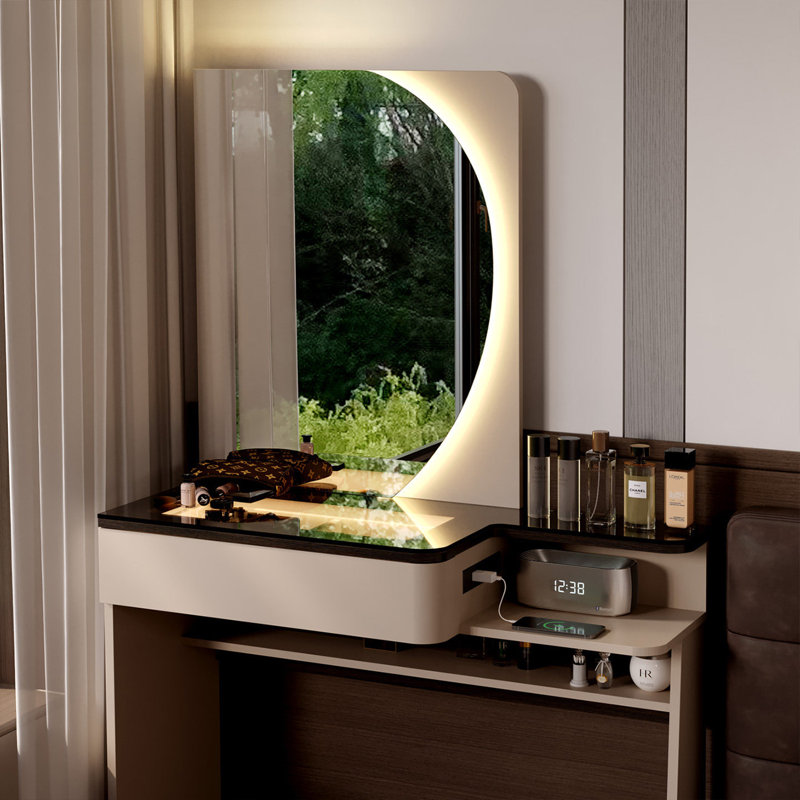 Coiffeuse italienne minimaliste de luxe de 100 cm avec un grand miroir de maquillage, 61.02" H x 39.37"W x 15.75" D