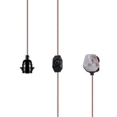 Campbellton Ceiling Pendant Fitting, E27 Lamp Holder 2M Plug In Pendant Light Cord, Fabric Cable 3 Pin Plug In With On/Off Switch Lighting Kit