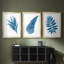 Indigo Botanica III - reproduction sur mesure encadrée de qualité supérieure - 3 pièces-885507511-885507508