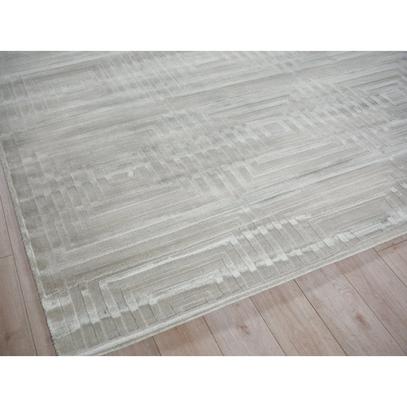 Tovello Modern Handmade Silky Nylon Light Silver Area Rug, Rectangle 4' x 5'