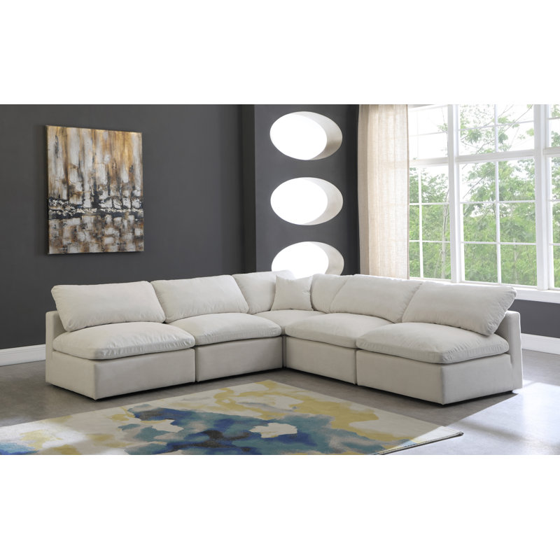 Atis Velvet L-Shaped Sectional Reversible, Cream Velvet