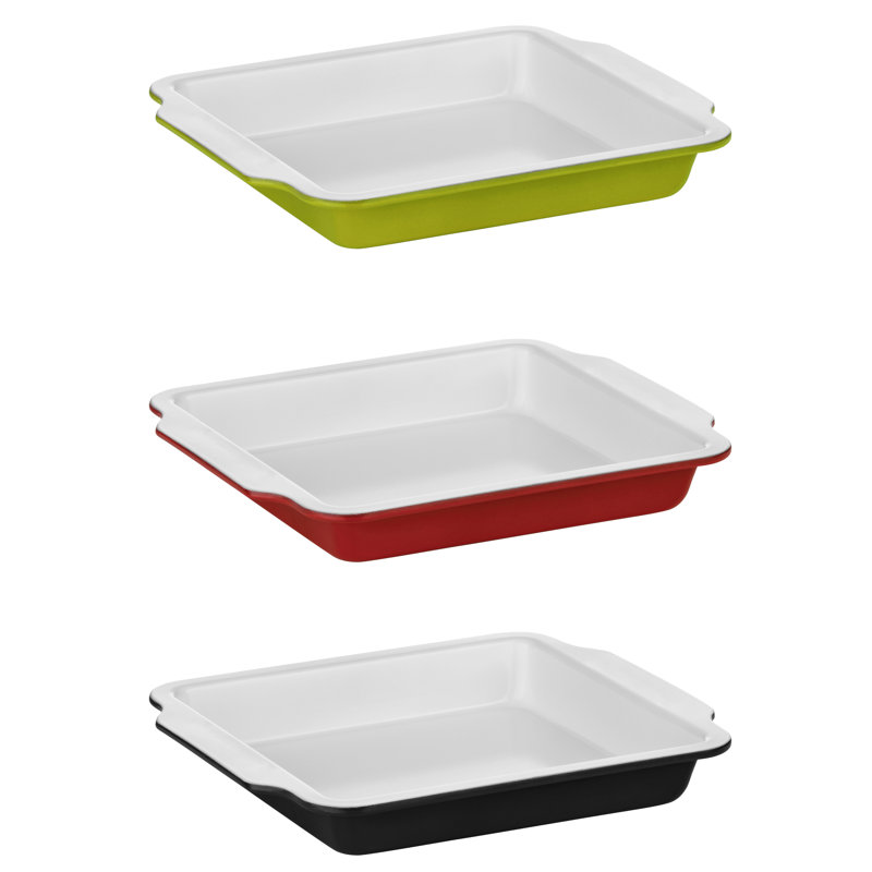 Symple Stuff Ecocook Square Steel Baker Bakeware, Green/White