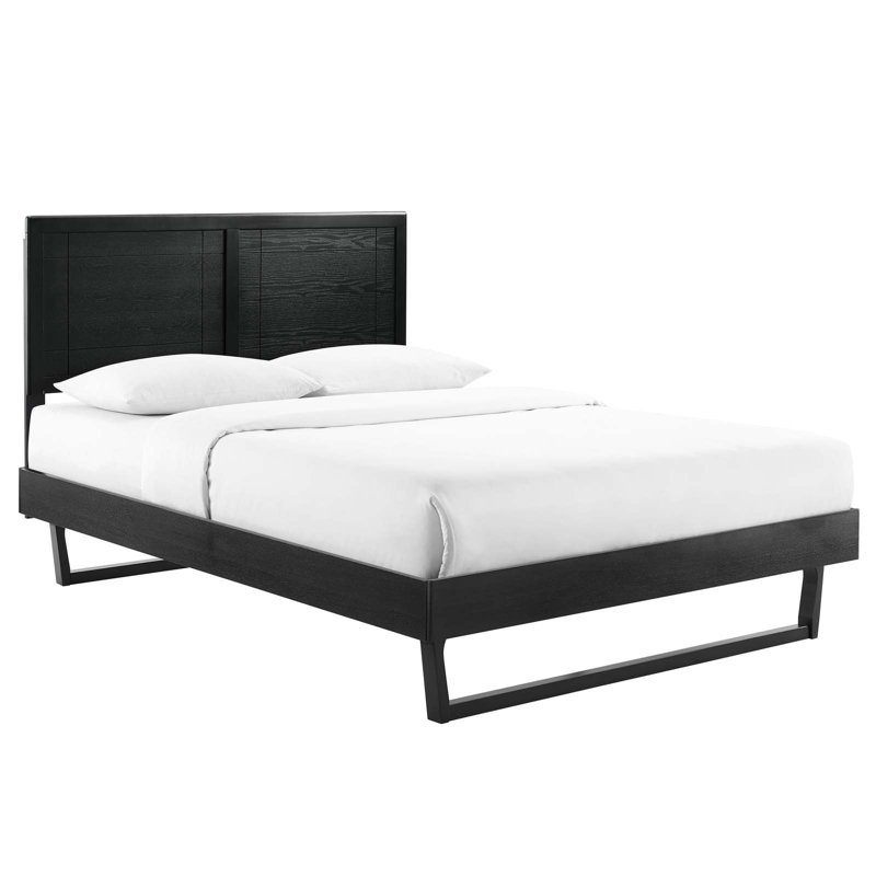 Marlee Mid-Century Twin Platform Bed in Walnut with Wood Slats