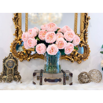Modern Luxury Pink Rose Faux Centerpiece - Large Dining Table Arrangement