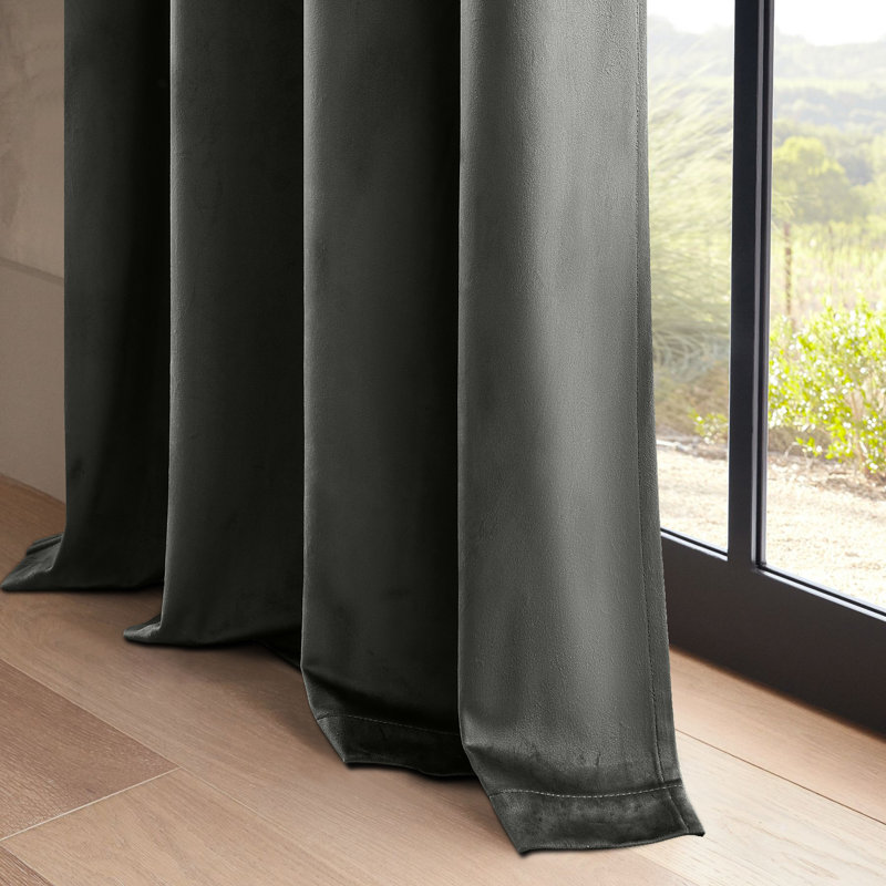 Ike Velvet Solid 80% Blackout Grommet Curtain Panels, Thermal Insulated Soundproof Drapes (Set of 2), 52" W x 108" L, Gray