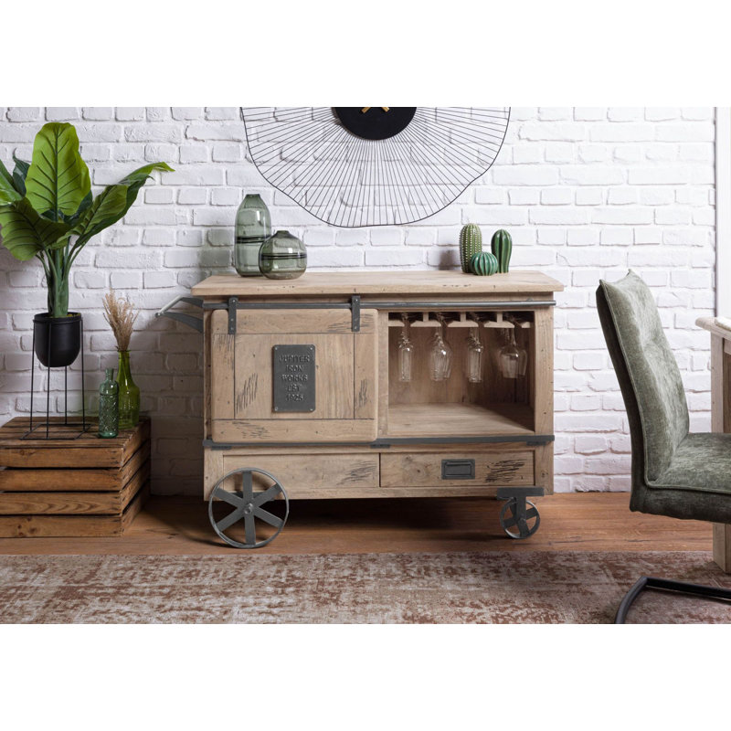 Railway Solid Wood Bar Cart, Beige