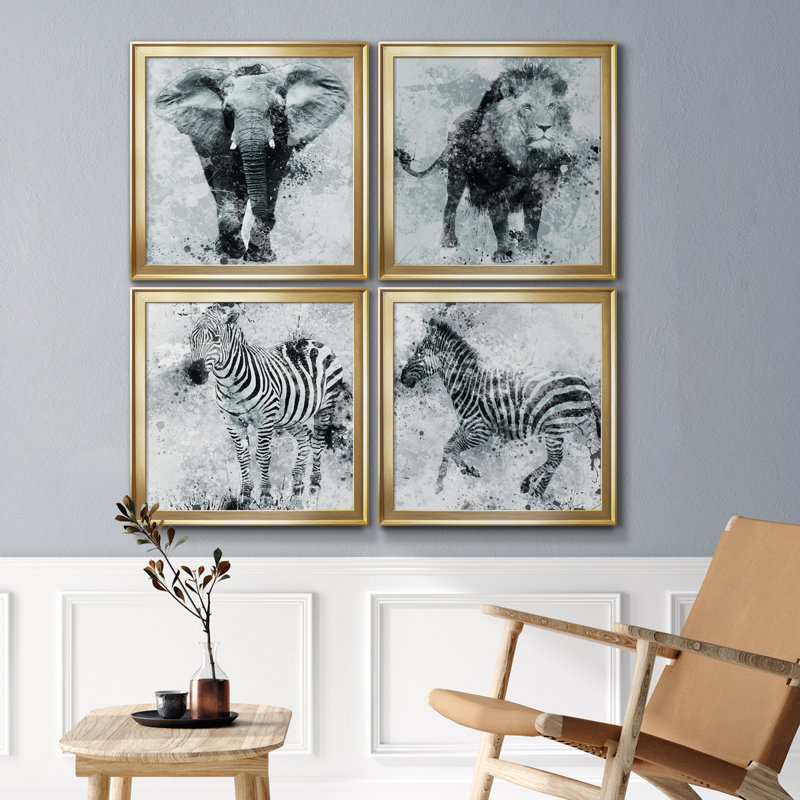 Proud Elephant - Toile tendue avec châssis de qualité supérieure - Prêt à être accroché, H 22,5 po x l 90 po x P 1,5 po