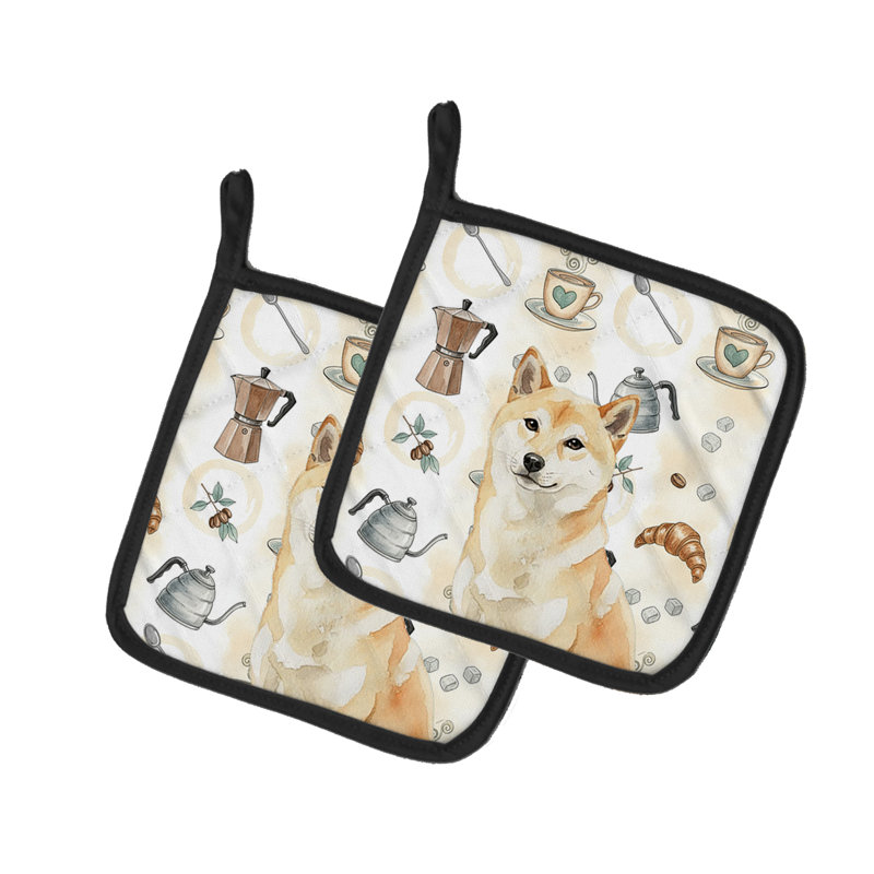 Paire de porte-casseroles crème Shiba Inu