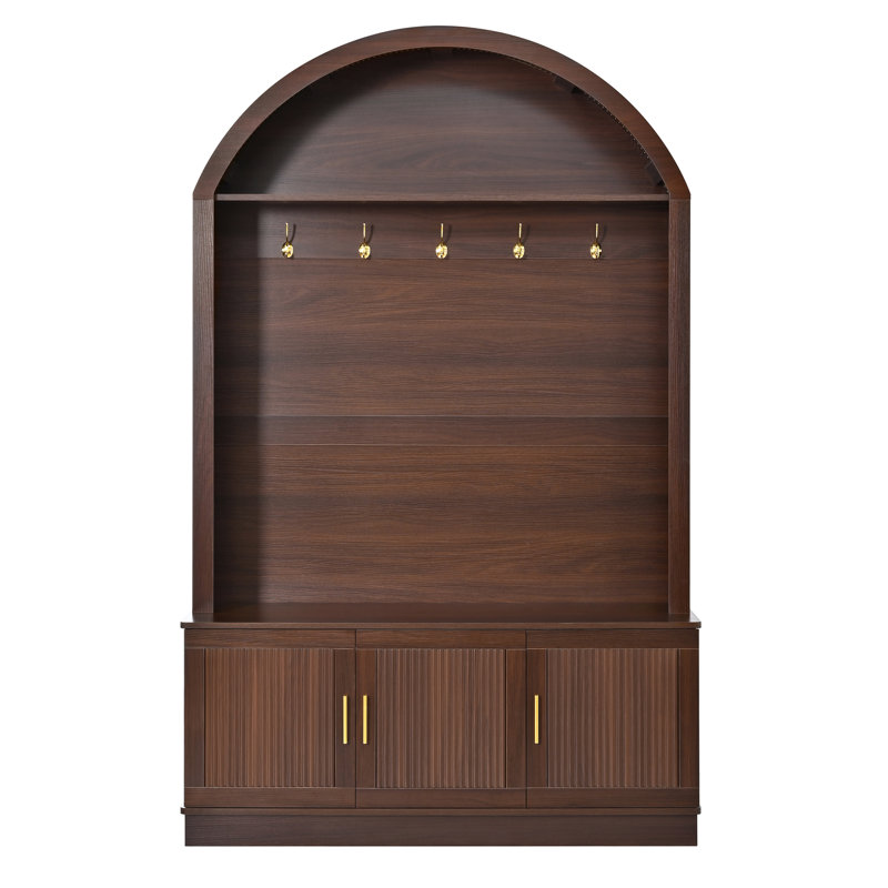 Hall Tree 46'' Wide With Bench And Shoe Storage, Walnut