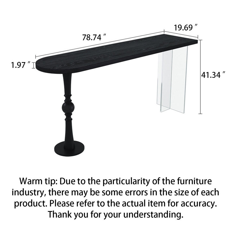 Table de bar moderne à hauteur de comptoir avec base en acrylique et bois massif, H 41,34 po x l 78,74 po x P 19,69 po