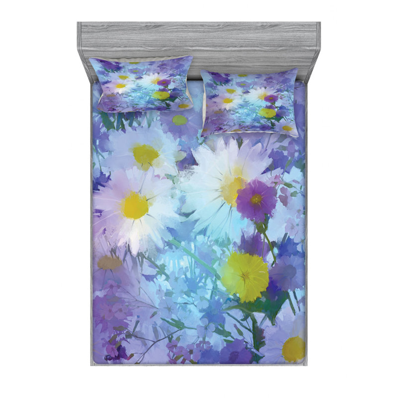 Microfiber Floral Sheet Set, Full Sheet Set with Fitted Sheet