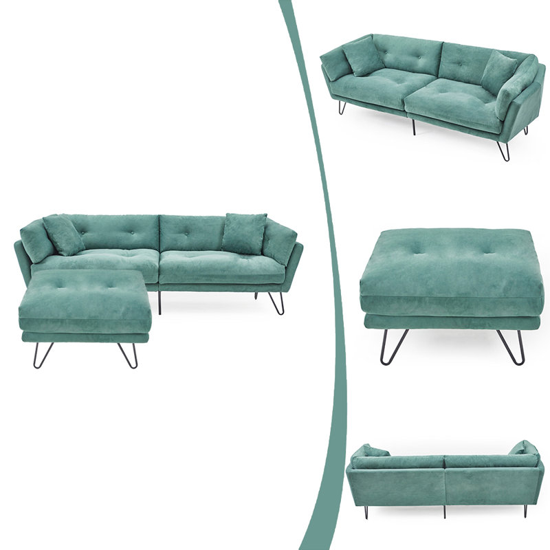 Canapé avec méridienne réversible avec repose-pieds 85 po Dobre, Chenille verte