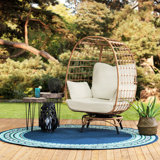 SUNJOY Wellow Cuddle Wicker Swivel Lounge, Oversized Indoor Outdoor Egg Chair with 4 Cushions for Patio, Backyard, Living Room