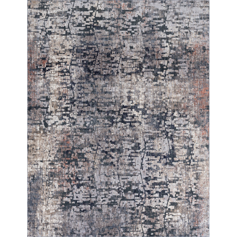 5 Abstract Area Rug in Charcoal/Gray, Rectangle 7'6" x 9'6"