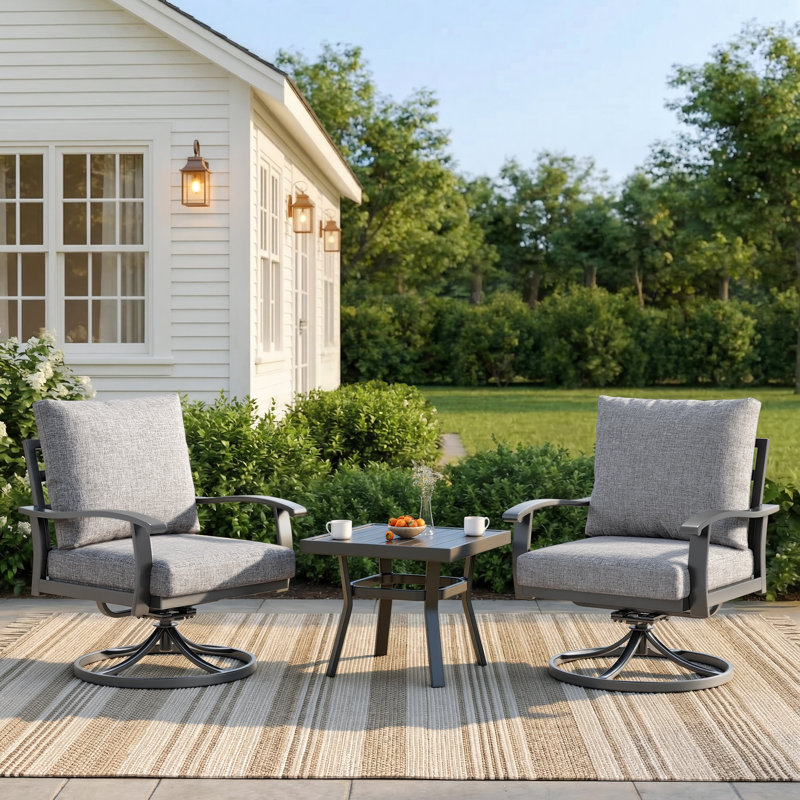 Outdoor Swivel Rocker Patio Chairs With Coffee Table 3 Pcs Bistro Set, Gray