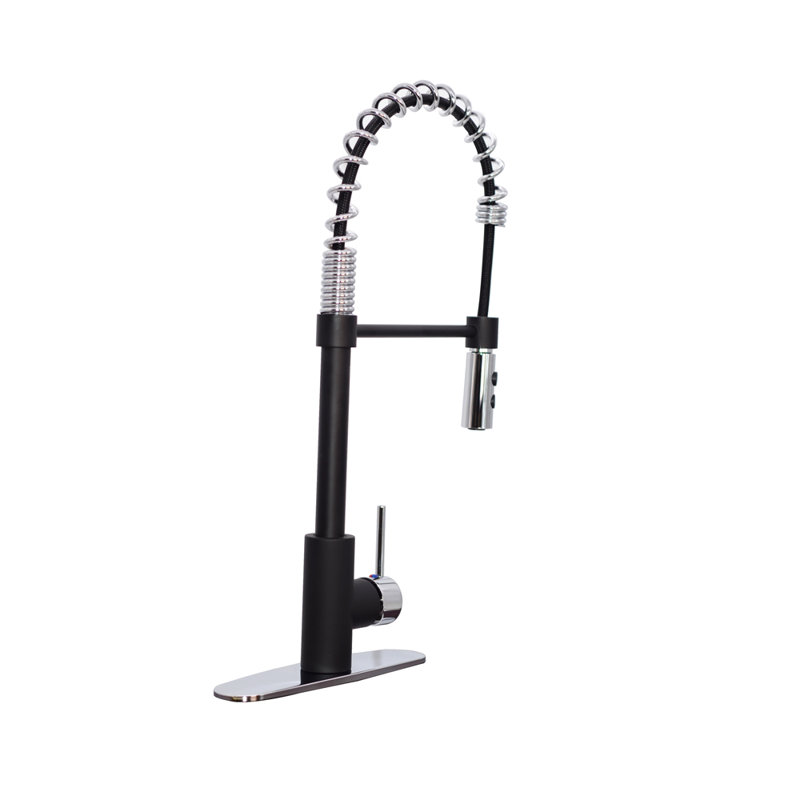 Westbrass Pull Down Spray Kitchen Faucet, Matte Black/Polished Chrome