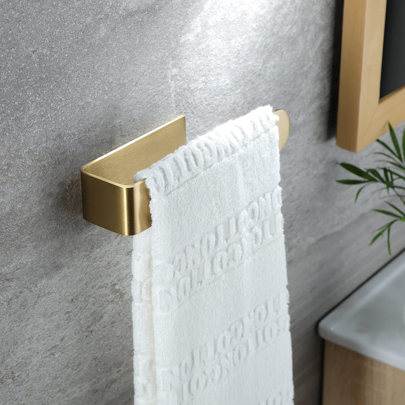 Porte-serviettes doré Porte-serviette adhésif barre à serviettes sur anneau porte-serviette pour salle de bain mural cuisine, finition laiton brossé en acier inoxydable