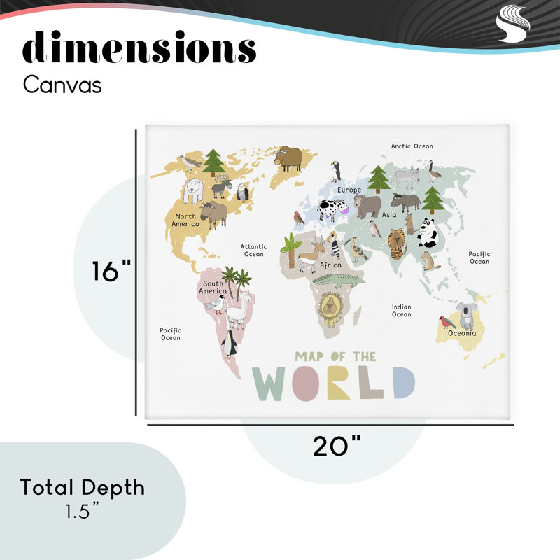 Carte des animaux pastel sur toile, design par Carla Daly, H 16 po x l 20 po