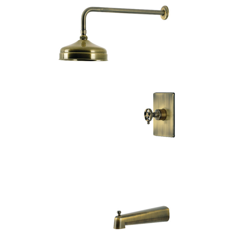 Robinet de baignoire et de douche à poignée simple à pression équilibrée Kingston Brass Wendell, Laiton antique