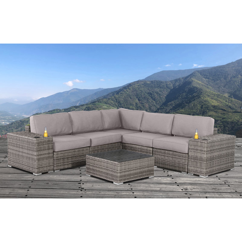 Tonioni Resort Grade Fully Assembled 8 Piece Sunbrella Sectional Seating Group, Gray Frame/Sunbrella Taupe Cushion