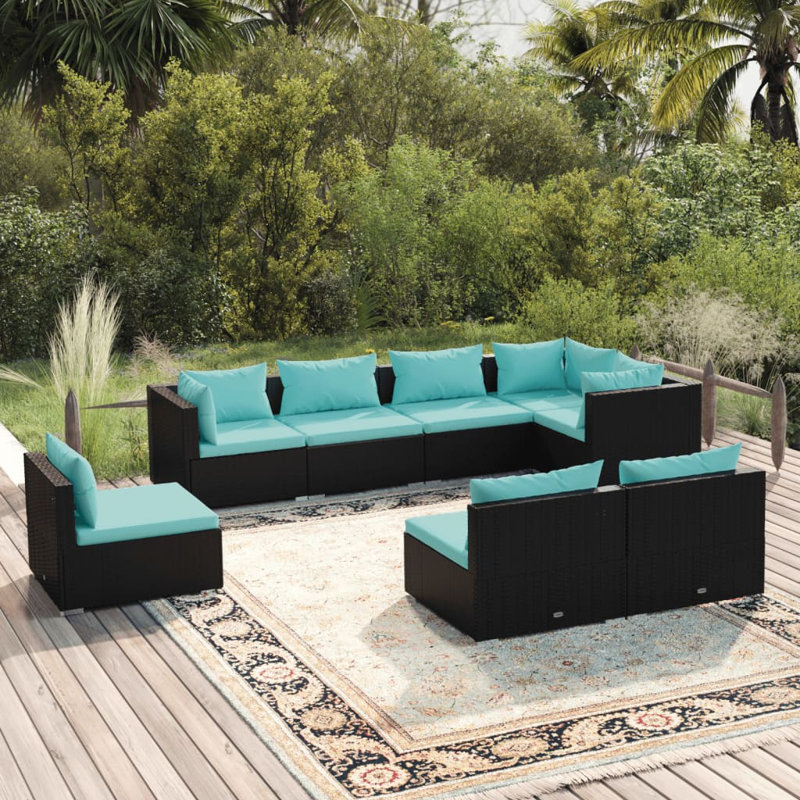 8 Piece Lounge Sofa Seating Group, Water Blue, Black