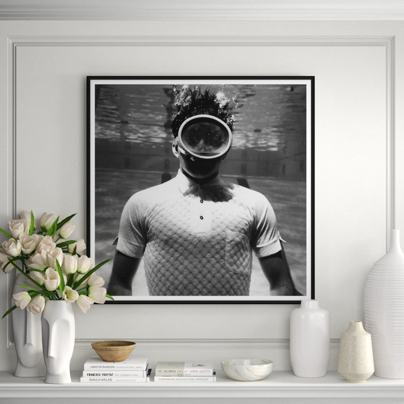 Man Underwater Giclee Print, Black Framed Paper, 41" H x 41" W x 1.5" D