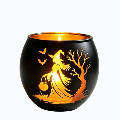 Porte-bougie de parfum de sorcière, porte-bougie, lampe creuse noire, saisonnier, ornement de table, contenant de lumière chaude pour la maison