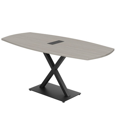 Pavert Arc Boat Conference Table with Metal X Base | Electrical Unit by Inbox Zero