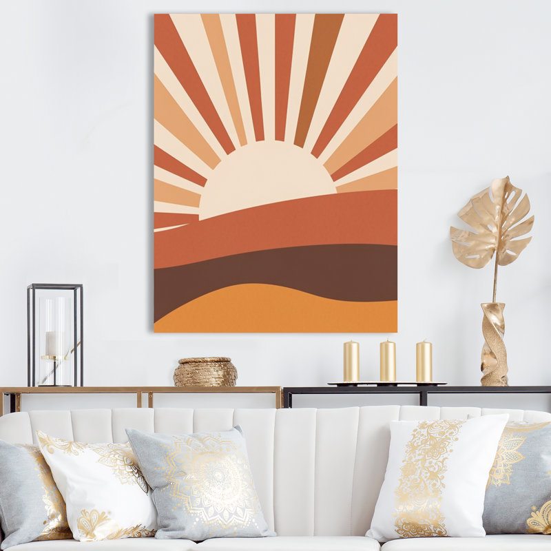 «Retro Terracotta Sun Midcentury Landscape» sur toile, H 20 po x l 12 po x P 1 po, Toile tendue