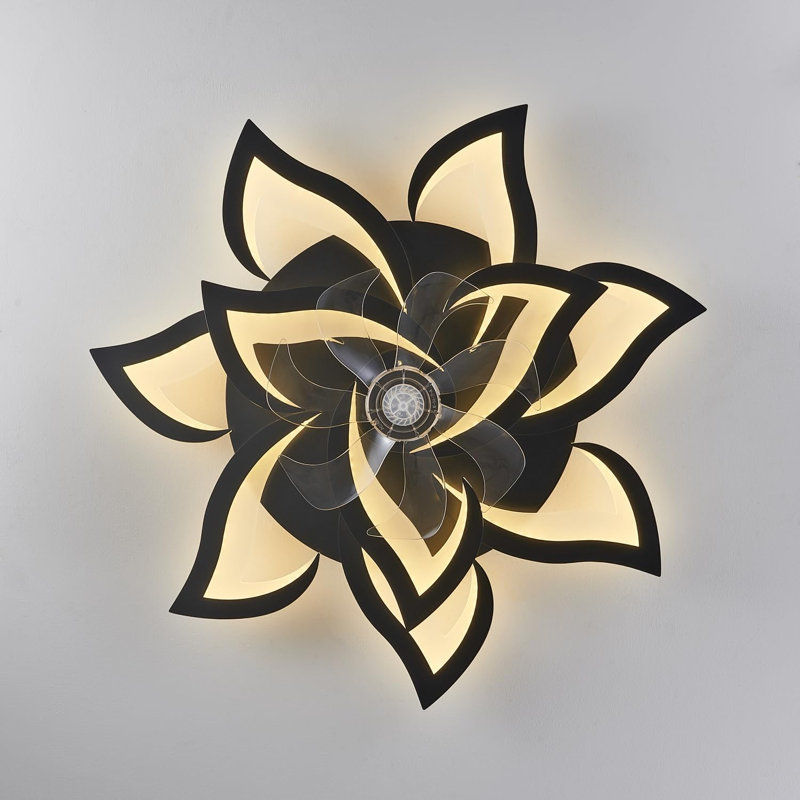 Modern Ceiling Fan With Lights Remote Control, 32" Black Ceiling Fan With Light, 6 Speeds 3 Light Color Low Profile Flush Mount Ceiling Fan For Kitchen Bedroom