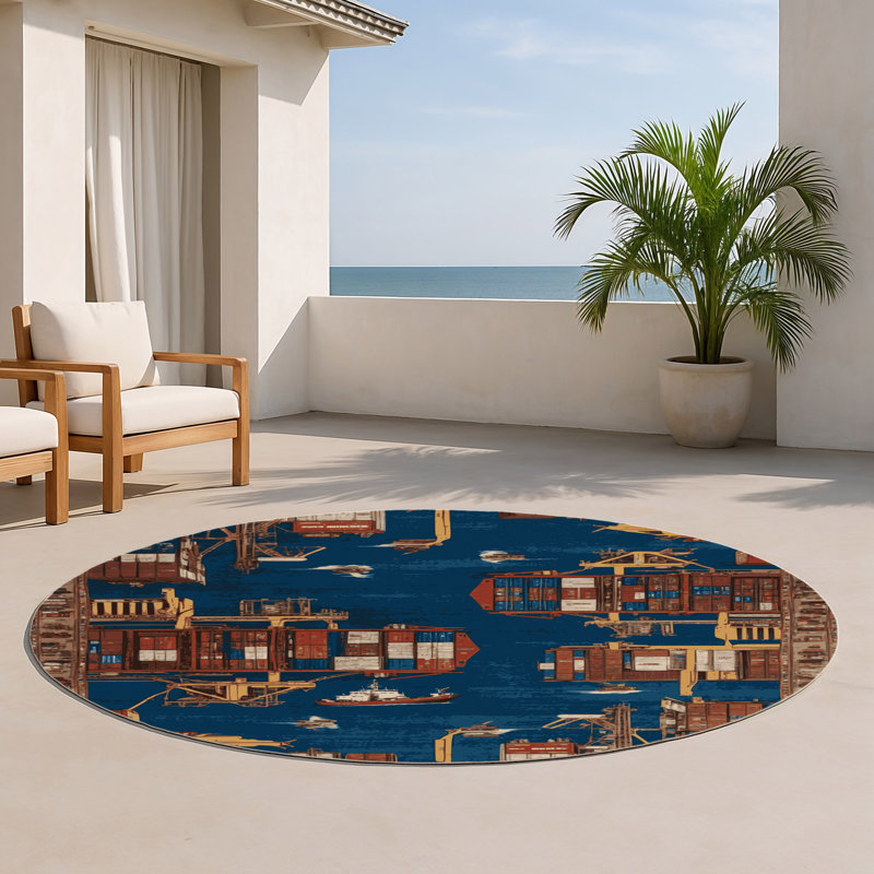 Tapis intérieur et extérieur gris Transport, Rond 5 pi