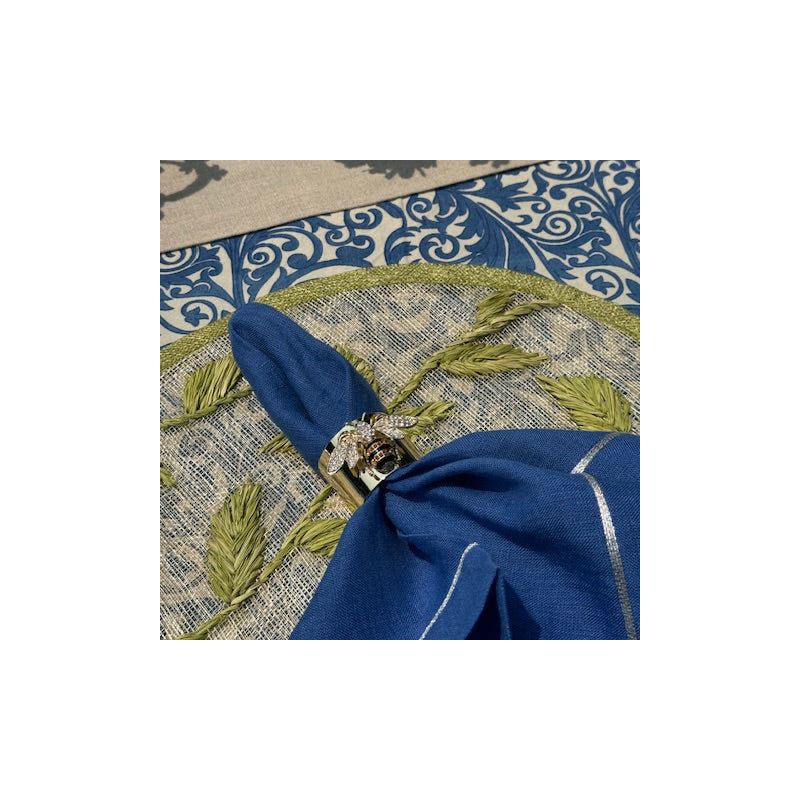 Silver trim dinner napkins, Bright Blue