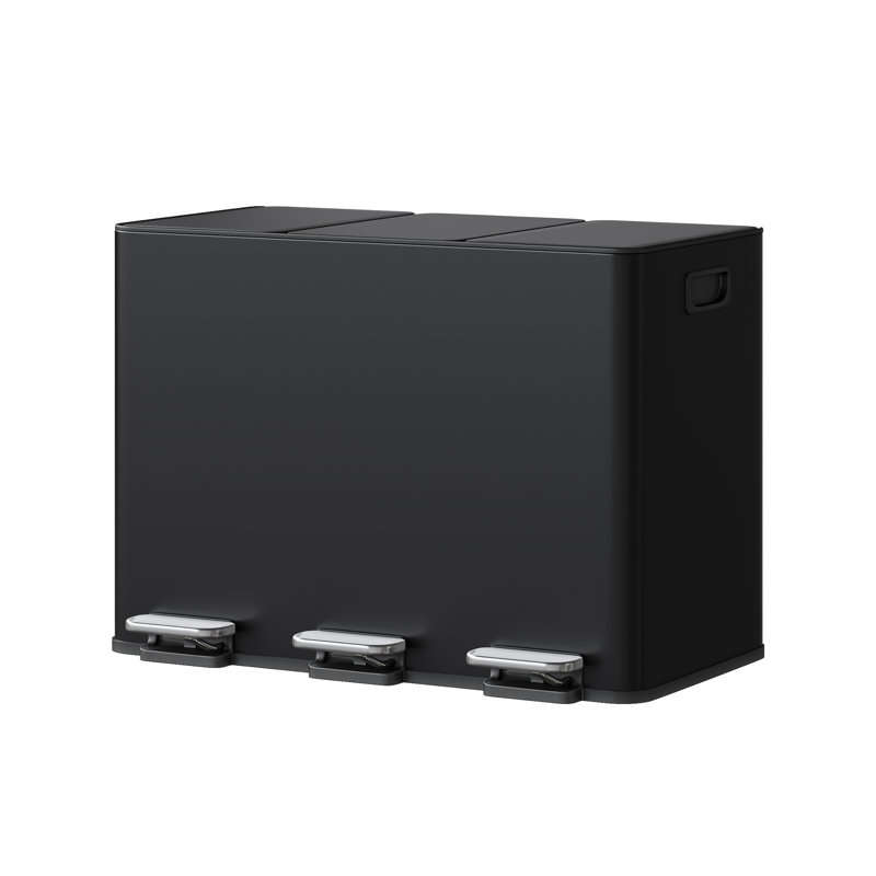 Stainless Steel Multi-Compartment Rubbish & Recycling Bin, Black