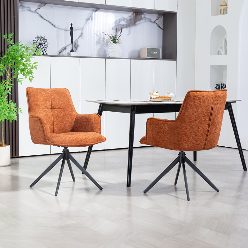 360° Swivel Dining Chairs, Modern Chenille Upholstered Armchairs With Ergonomic Back Support, Sturdy Metal Legs For Kitchen & Dining Room
