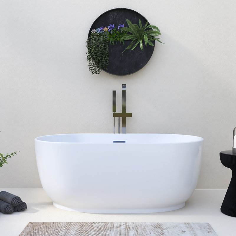 Baignoire de trempage autoportante en acrylique brillant blanc 60 "x 31,5" avec bonde