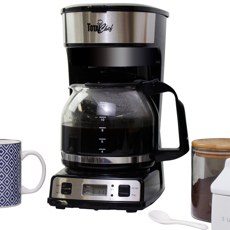Total Chef Programmable 12 Cup Coffee Maker with Filter Black and Silver