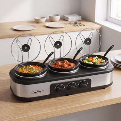 6-quart programmable slow cooker with 2 in 1 silicone liners and digital timer, adjustable temperature control and dishwasher safe parts in blue for kitchen