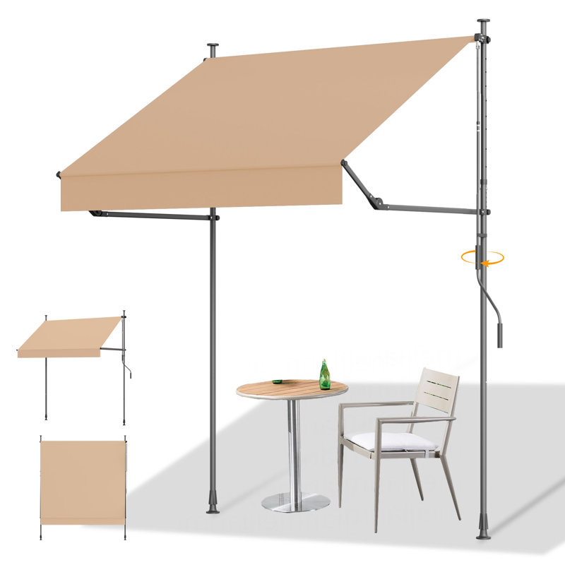 HOMEDEMO Manual Foldable Retractable Awning, 98"W x 118"H Foldable Side Bar 30°-180°, NO Drilling Awings for Backyard Garden Porch Outside Camel