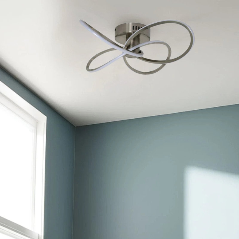 LED Semi Flush Mount, Satin Nickel, 12cm H x 46cm W x 46cm D