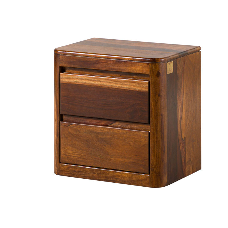 Toronto 50cm W Solid Wood Bedside Table, Brown, white and pink