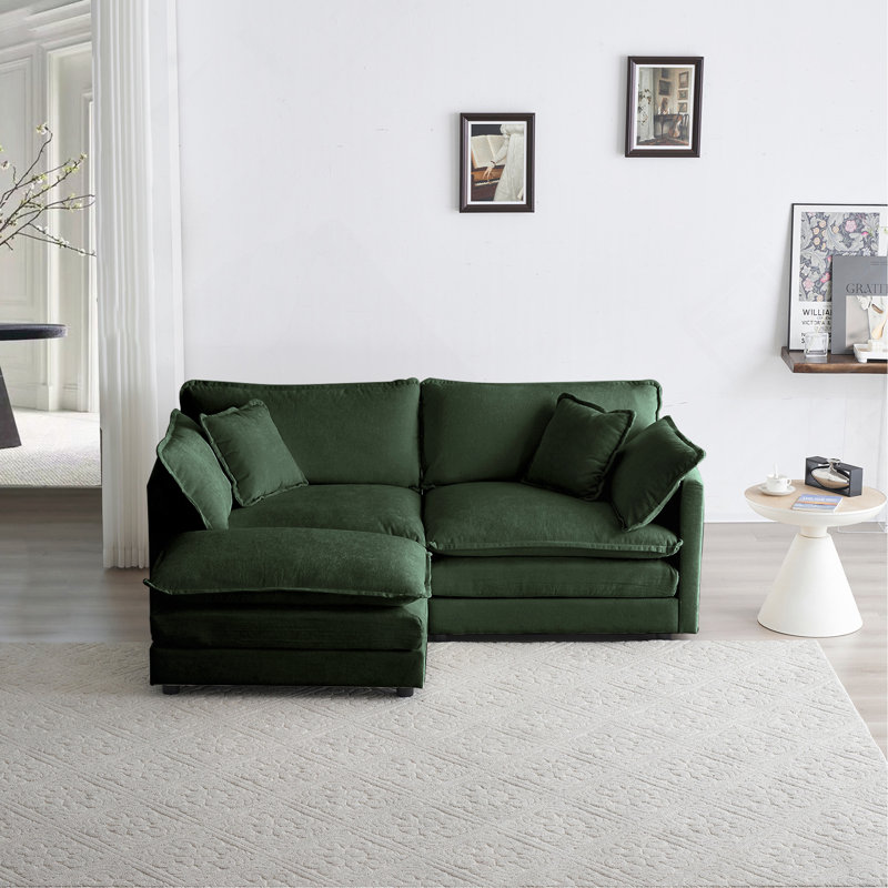 Canapé en chenille deux places avec 1 repose-pieds, H 33 po x l 76,7 po x P 35 po, Vert