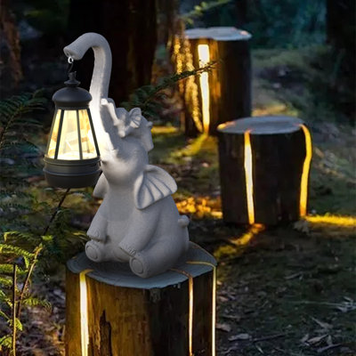 Figorona Solar-Powered Parent-Child Elephant Resin Figurine - Garden Decor