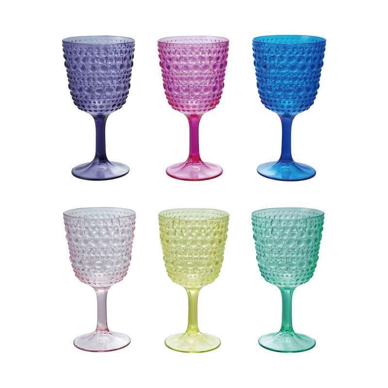 Multicolore, ensemble de 6 verres à vin à pied en acrylique avec pois en relief