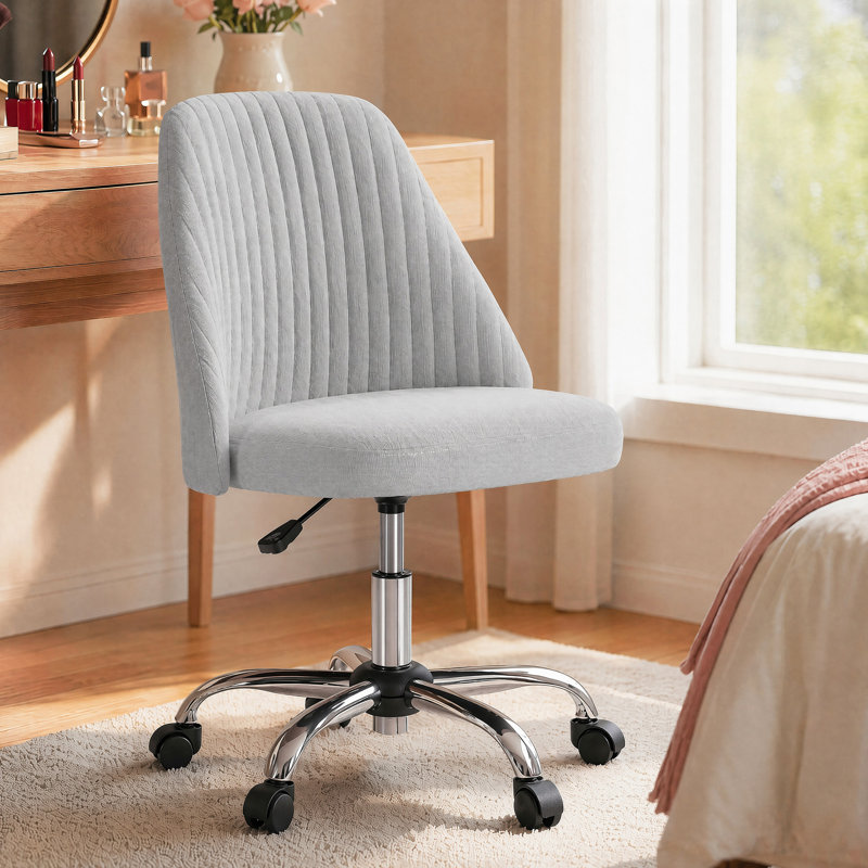 Mercier Upholstered Armless Task Chair, Home Adjustable Swivel Makeup Chair, Gray